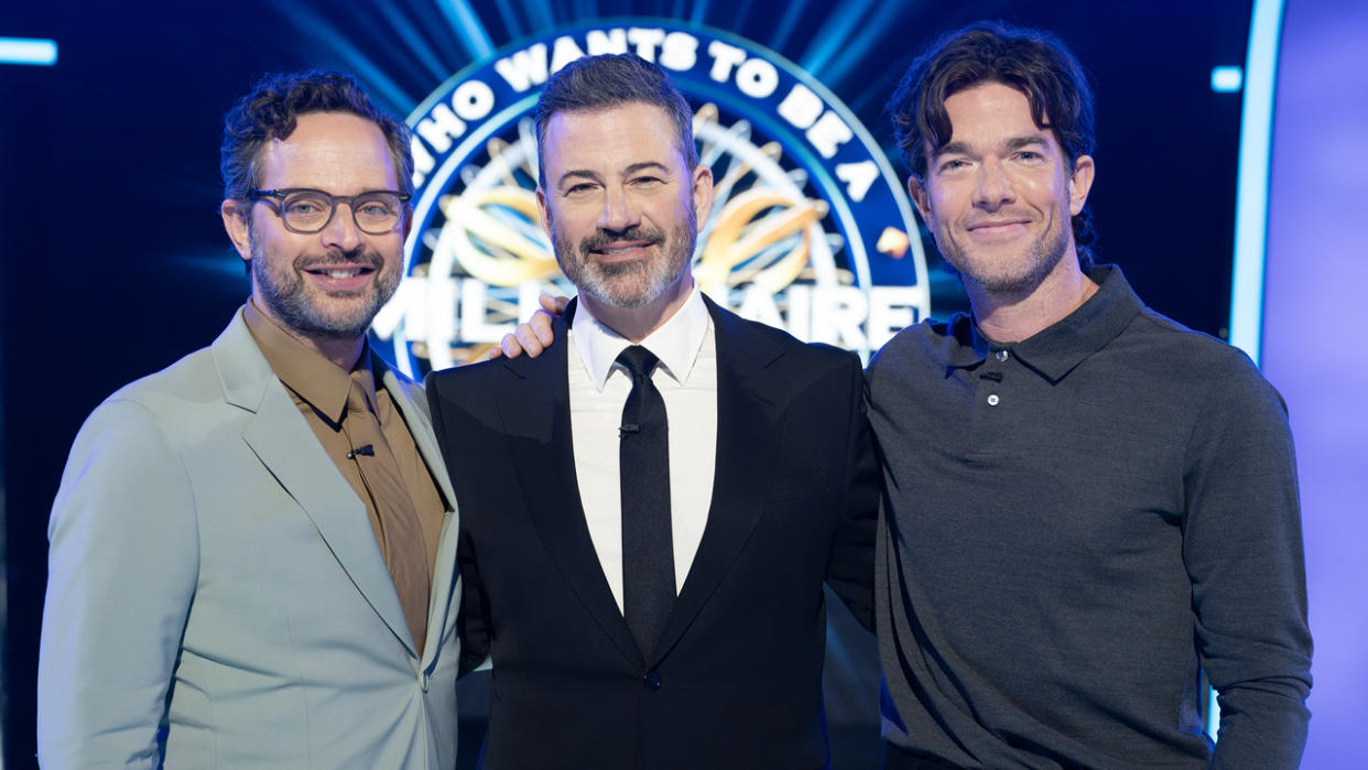  Nick Kroll and John Mulaney with Jimmy Kimmel for Who Wants To Be A Millionaire Season 3. 