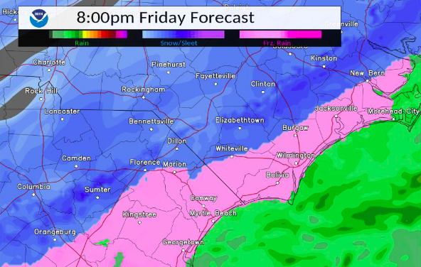 Wilmington and surrounding areas are expected to see up to .25 inches of ice overnight Friday into Saturday.