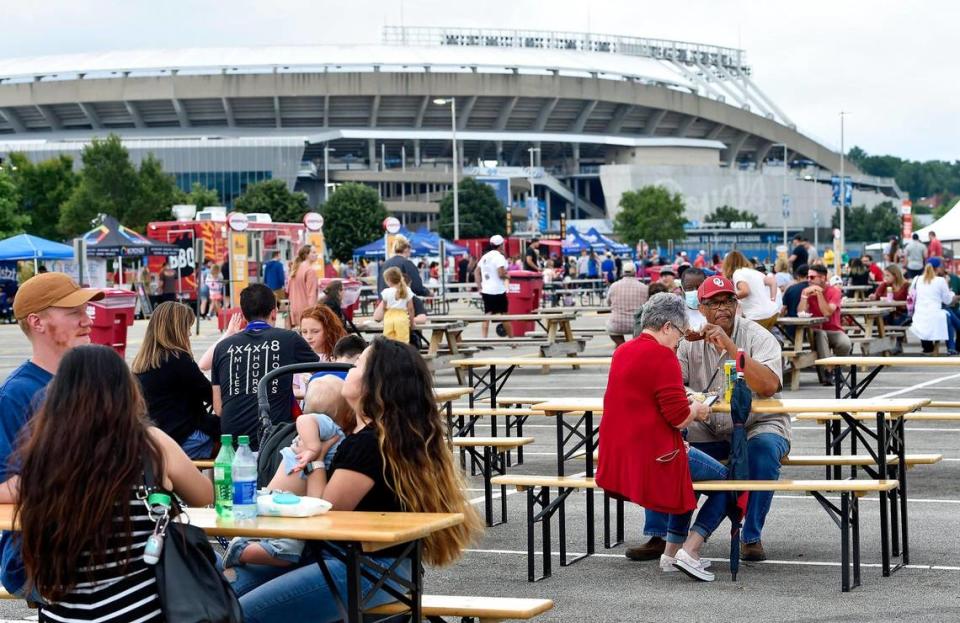 The three-day Kansas City BBQ Festival in the parking lot of the GEHA Field at Arrowhead Stadium concluded Sunday, July 11, 2021.