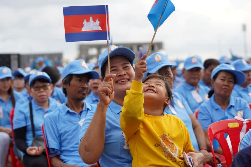 Supporters of Cambodia's Prime Minister Hun Sen and Cambodian People's Party attend an election campaign for the upcoming national election in Phnom Penh