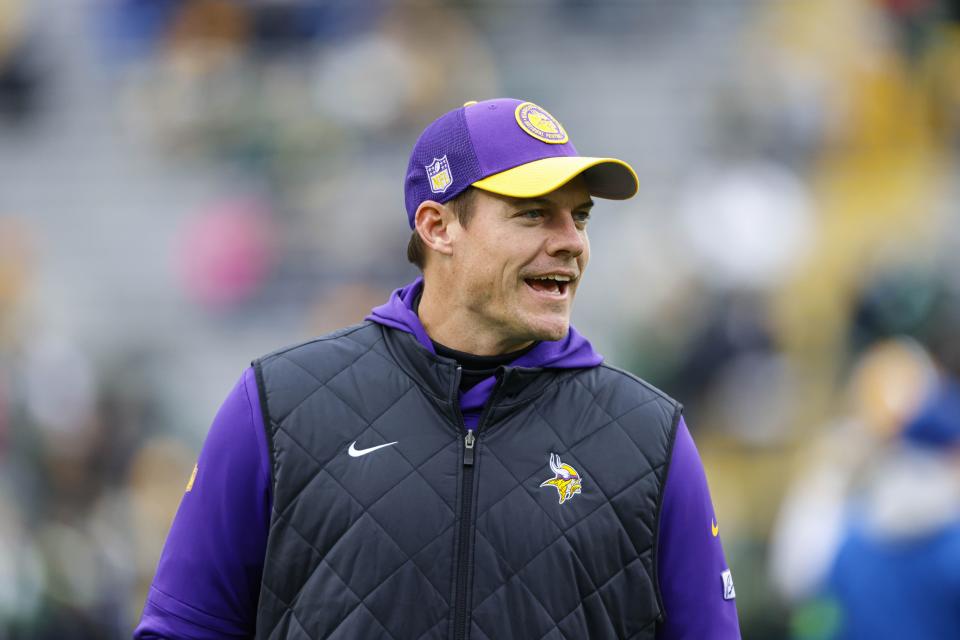 Minnesota Vikings head coach Kevin O’Connell walks on the field before an NFL football game between the Minnesota Vikings and Green Bay Packers Sunday, Oct. 29, 2023, in Green Bay, Wis. | Jeffrey Phelps, Associated Press