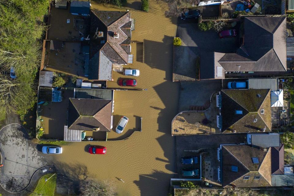 An aerial view showing flooding from the River Wye on Monday following Storm Dennis (Getty Images)