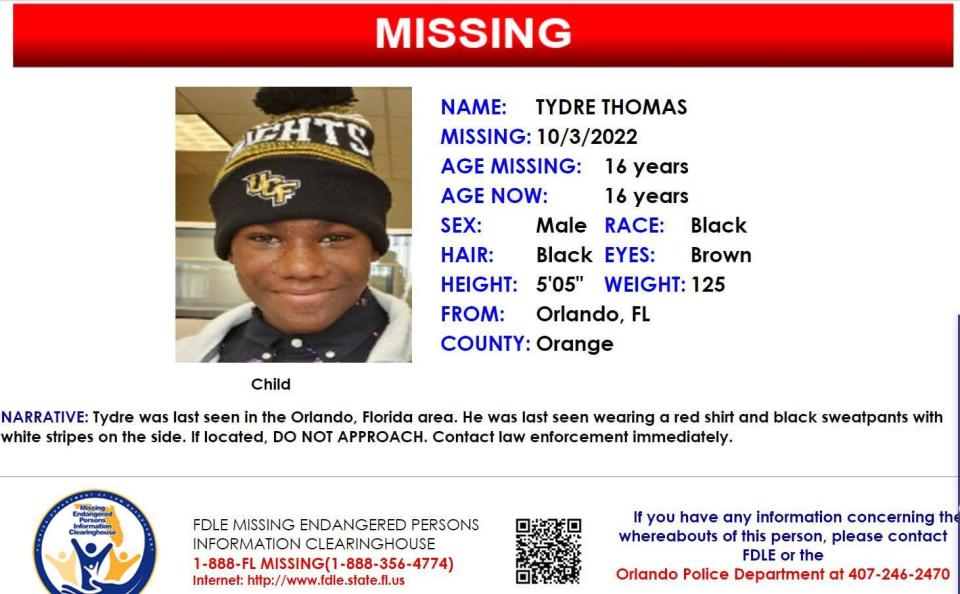 Tydre Thomas was last seen on Oct. 3, 2022 in Orlando.