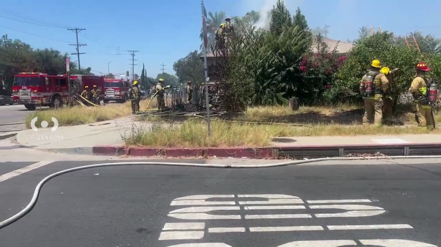Video from the Citizen app shows firefighters responding to a fire burning at a vacant home in North Hollywood on July 19, 2024.