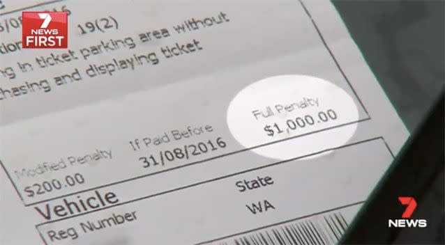 Ms Garcia's $1000 parking fine. Source: 7News