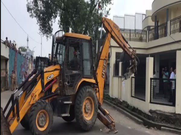 Some parts of Atiq Ahmed's building was demolished on Sunday. (Photo: ANI)