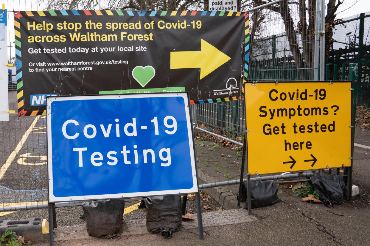 A Covid 19 testing centre in Leytonstone, east London. Picture date: Monday January 3, 2022. (Photo by Stefan Rousseau/PA Images via Getty Images)