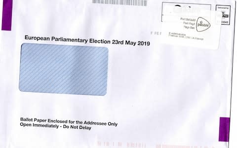 The envelope containing Ms Allen's delayed ballot paper showed it came via the Netherlands - Credit: Joy Elise Allen