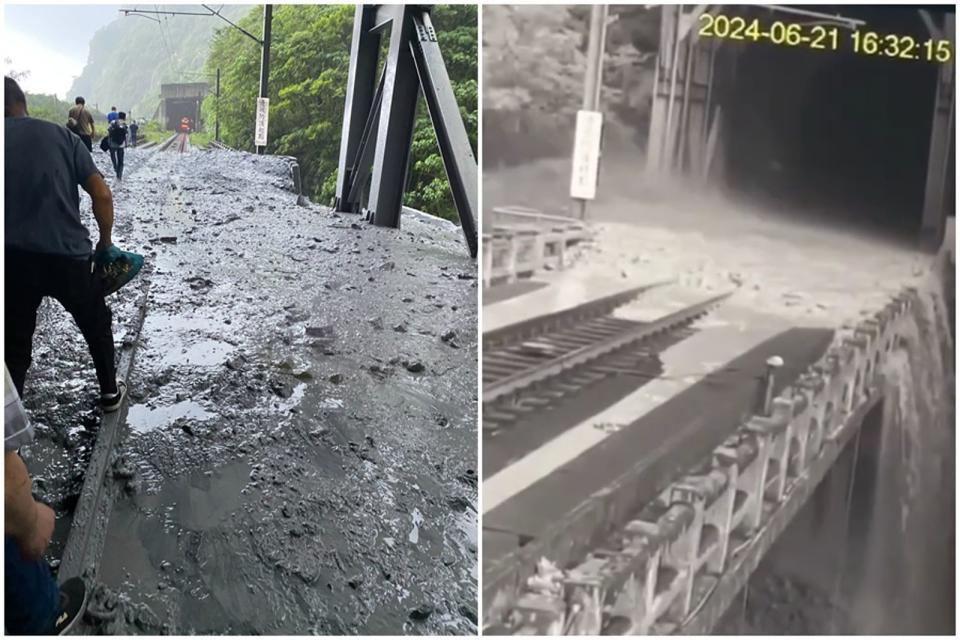 台鐵229次自強號列車6月21日下午行經花蓮清水隧道撞上土石流出軌，台鐵今日公布調查報告，共8人遭懲處、4人記功嘉獎。（翻攝自記者爆料網、翻攝洪孟楷臉書）