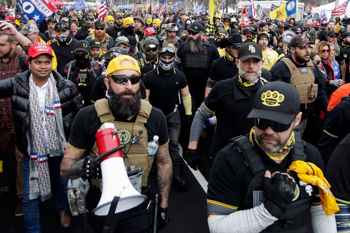 Proud Boys during a December 2020 rally  (Copyright 2019 The Associated Press. All rights reserved.)