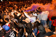 TORONTO, ON - JUNE 13: Toronto fans celebrate the win after Toronto Raptors defeated the Golden State Warriors in Game 6 of the 2019 NBA Finals on June 13, 2019 on the streets of Toronto, ON, Canada. (Photo by Julian Avram/Icon Sportswire via Getty Images)