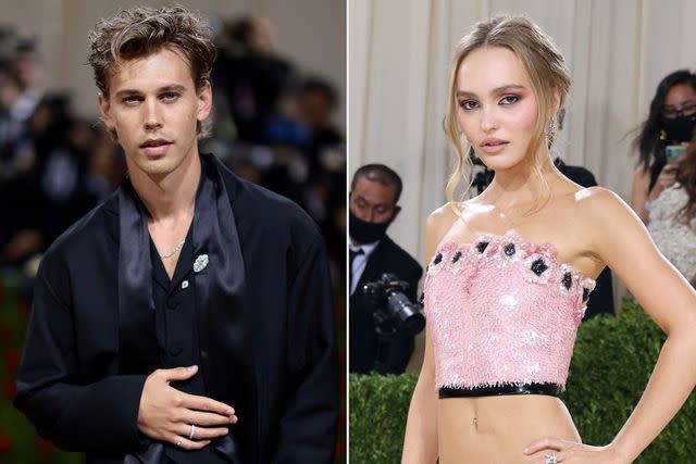 <p>Dimitrios Kambouris/Getty for The Met Museum/Vogue; Taylor Hill/WireImage</p> Austin Butler and Lily-Rose Depp