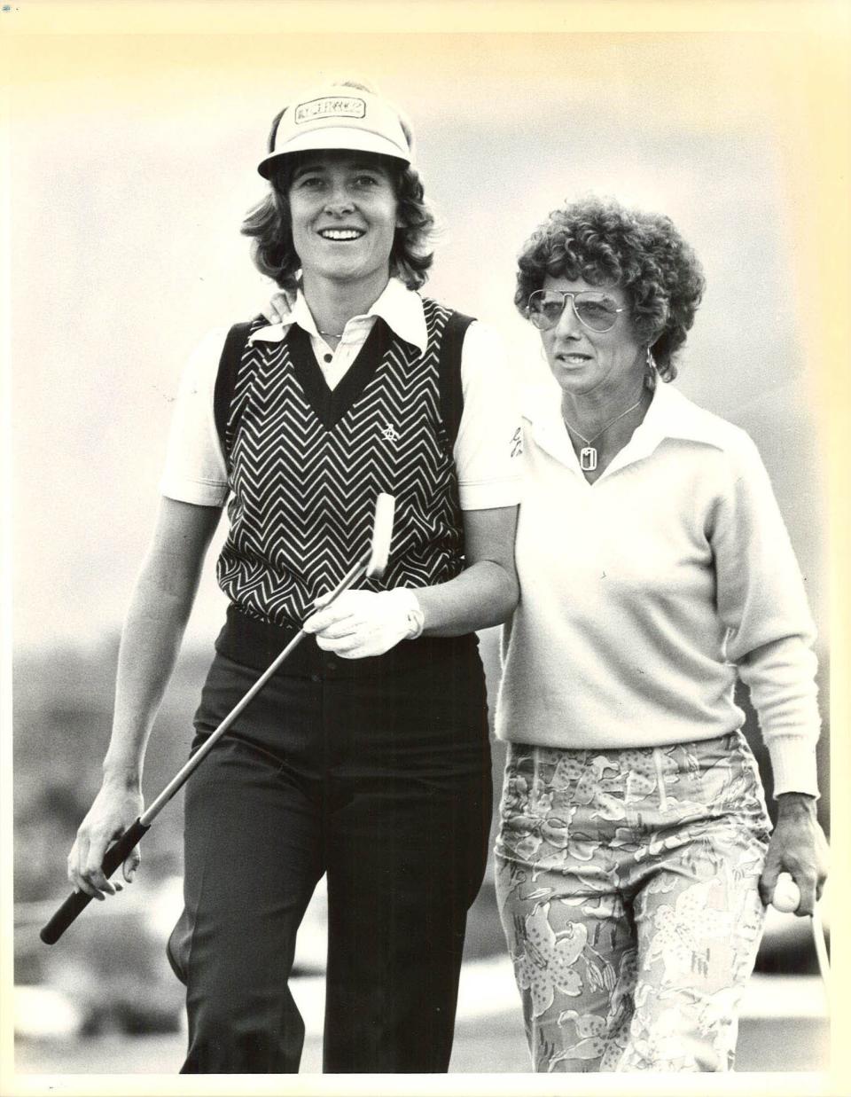 From left, Silvia Bertolaccini, of Argentina and Sandra Palmer during an early Colgate-Dinah Shore event.