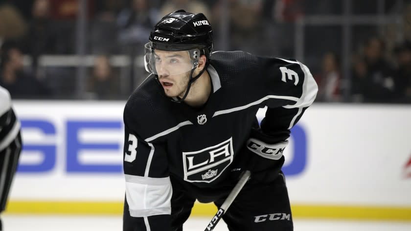 Los Angeles Kings' Matt Roy (3) during an NHL hockey game against the Washington Capitals Wednesday, Dec. 4, 2019, in Los Angeles. (AP Photo/Marcio Jose Sanchez)