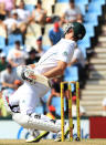 South Africa's batsman Ryan McLaren, avoids a bouncer off Australia's bowler Mitchell Johnson, not pictured, on the fourth day of their their cricket test match at Centurion Park in Pretoria, South Africa, Saturday, Feb. 15, 2014. (AP Photo/ Themba Hadebe)