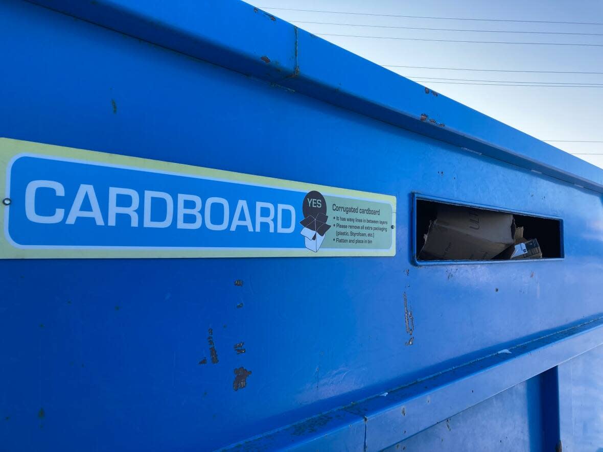 Of the 1,197 tonnes of cardboard that was collected in 2021, the city said 820 tonnes were sold and the remaining 377 tonnes were used at the dump as cover.  (Liny Lamberink/CBC - image credit)