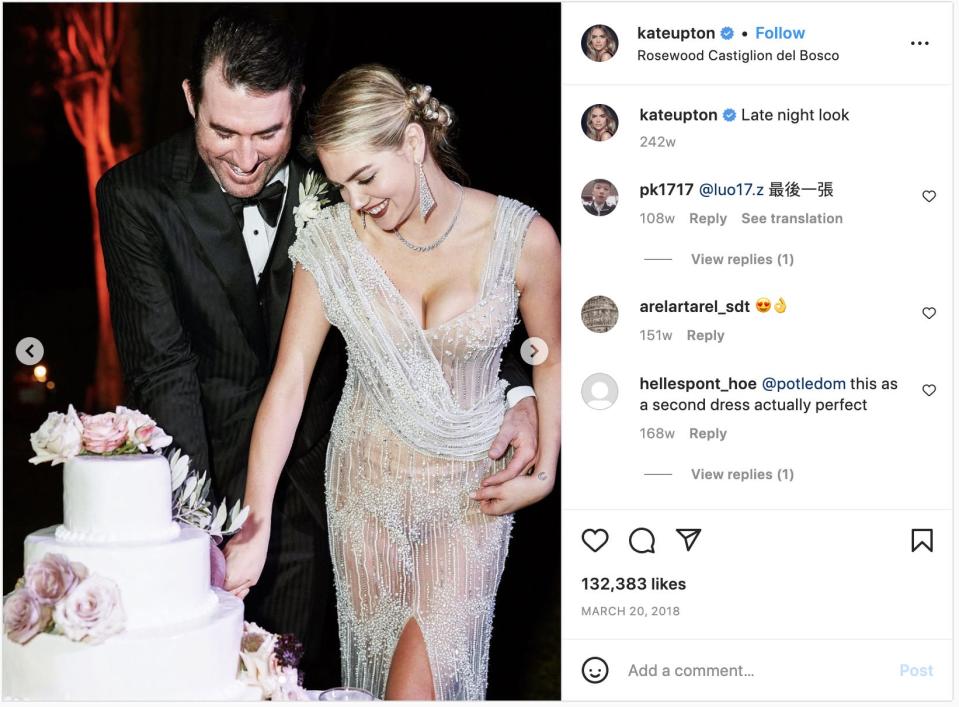 Kate Upton on her wedding day in a custom Christy Rilling Studio gown.