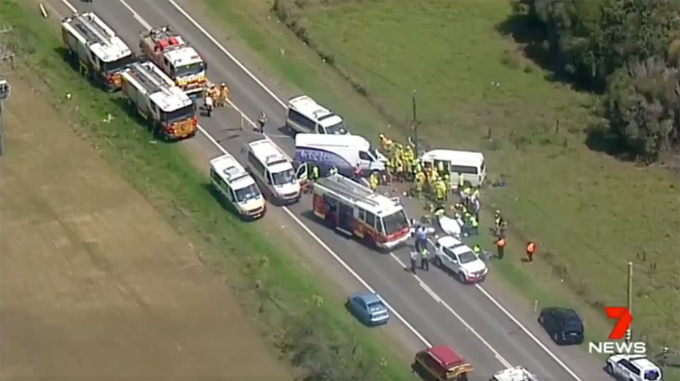 Nine people from one family were travelling in the minibus that collided with the van. Source: 7 News