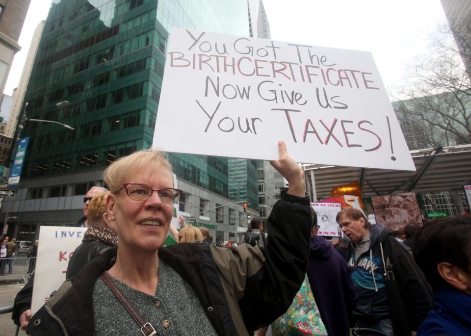 Protest in New York City on April 15, 2017.