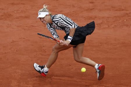 Tennis - French Open - Roland Garros - Angelique Kerber of Germany vs Kiki Bertens of the Netherlands - Paris, France - 24/05/16. Angelique Kerber returns the ball. REUTERS/Benoit Tessier