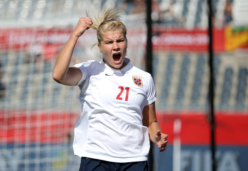 So kennt man sie: Ada Hegerberg bejubelt mal wieder einen ihrer Treffer. (Bild: Matt Kryger-USA TODAY Sports)