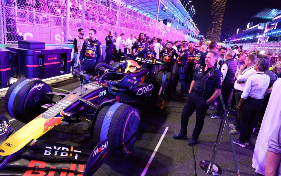 Red Bull Racing team principal Christian Horner stands next to the car of driver Max Verstappen of Netherlands in the starting grid for the Formula 1 Saudi Arabia Grand Prix at the Jeddah Corniche Circuit in Jeddah, Saudi Arabia, 09 March 2024