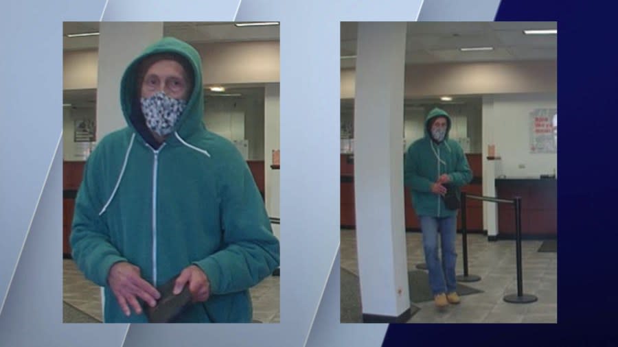 Surveillance cameras captured photos of a suspect who FBI agents believe robbed a Byline Bank in Rogers Park on March 20, 2024.