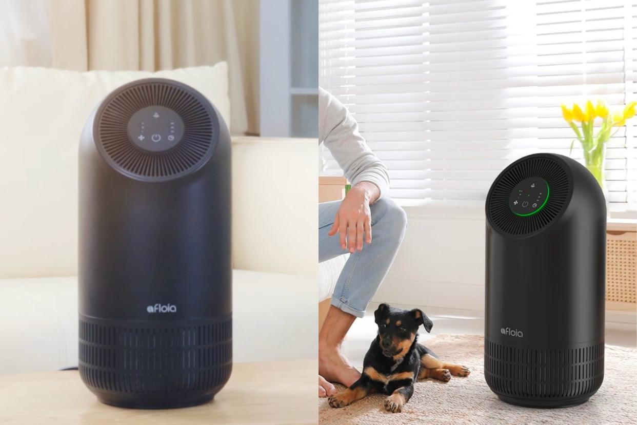 the amazon air purifier in two different home settings