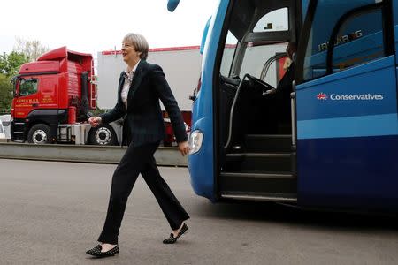 Britain's Prime Minister Theresa May arrives at Andrew Black Haulage in Edinburgh, Scotland, Britain May 19, 2017. REUTERS/Dan Kitwood/Pool