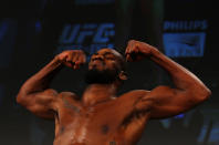 ATLANTA, GA - APRIL 20: Light Heavyweight fighter Jon Jones weighs in for his bout with Rashad Evans during the UFC 145 official weigh in at Fox Theatre on April 20, 2012 in Atlanta, Georgia.