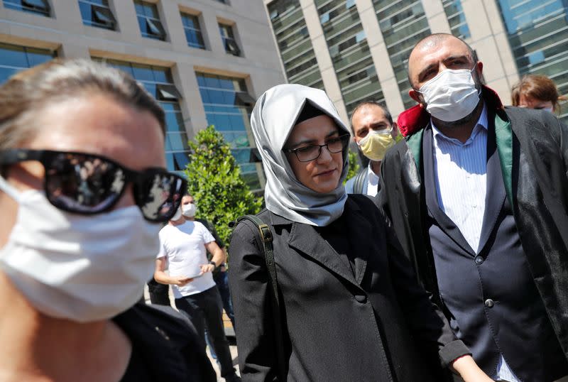 Hatice Cengiz, a fiancee of the murdered Saudi journalist Jamal Khashoggi, leaves the Justice Palace in Istanbul