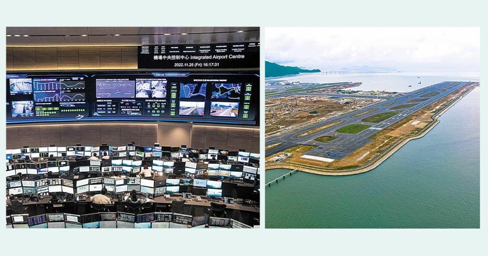 機場第三跑道2022年啟用，在空管高層會議中，香港民航處向內地及澳門與會者介紹三跑道系統（左圖）。（資料圖片）