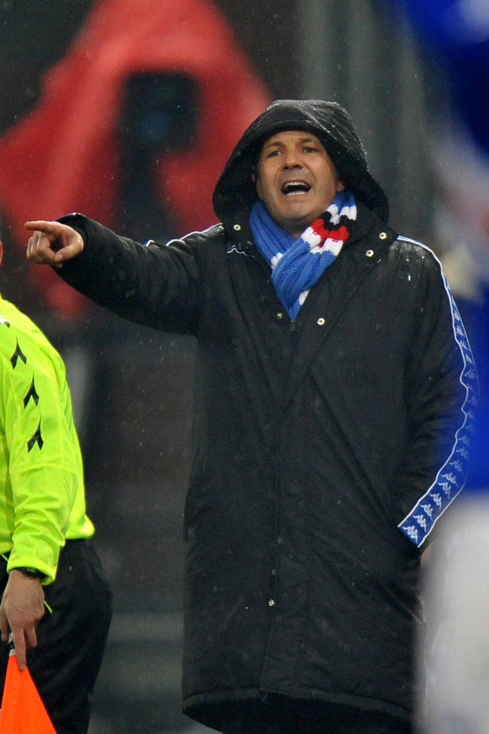 CORRECTS NAME OF TEAM -- Sampdoria coach Sinisa Mihajlovic calls out to his players during a Serie A soccer match between Genoa and Sampdoria, in Genoa's Luigi Ferraris Stadium, Italy, Monday, Feb. 3, 2014. (AP Photo/Tano Pecoraro)