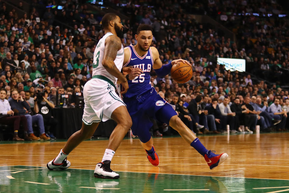 The Celtics will have their hands full trying to defend 76ers rookie Ben Simmons, who nearly averaged a triple-double in Round 1. (Getty)