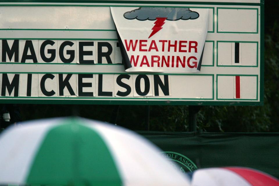 FARMINGDALE, NY - JUNE 16:  A scoreboard warns of dangerous weather during the final round of the 102nd US Open on the Black Course at Bethpage State Park in Farmingdale, New York on June 16, 2002.  (Photo By Donald Miralle/Getty Images)