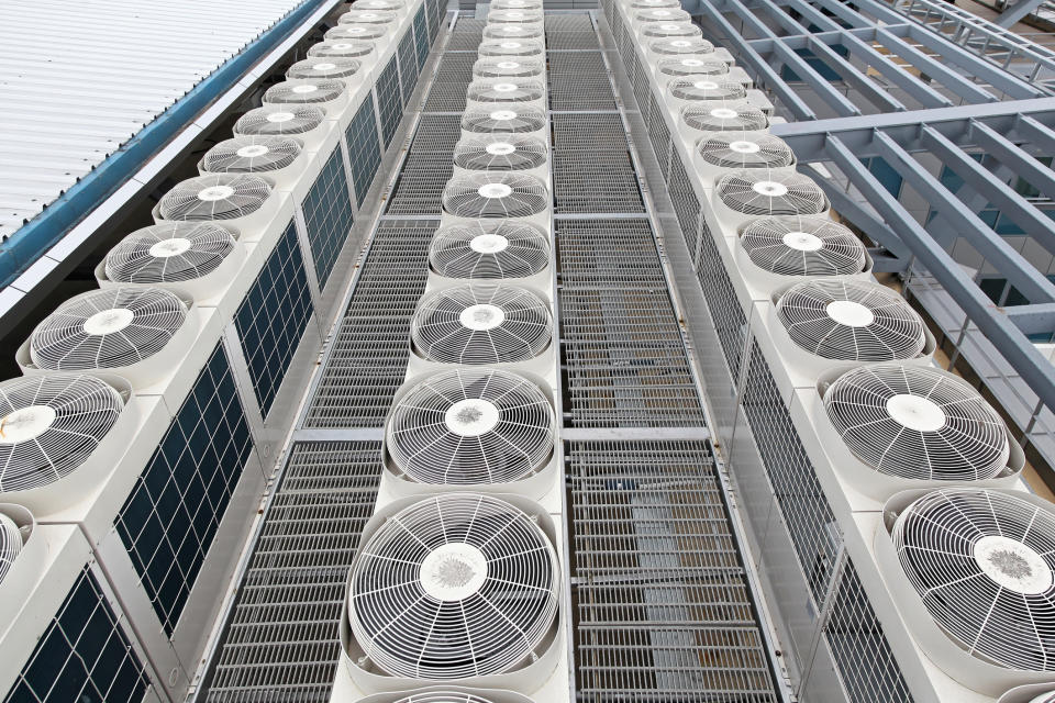 Rows of industrial air conditioning units.