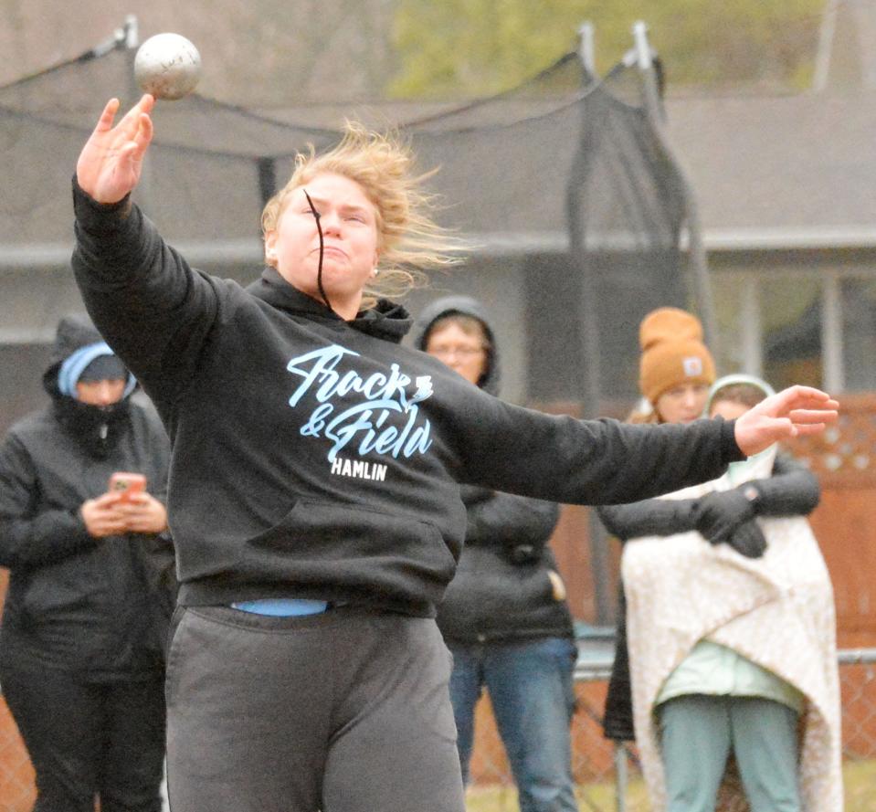 Hamlin junior Gracelyn Leiseth is the returning state Class A champion in the girls' shot put and discus. She currently holds the state's all-time record in the shot put with a toss of 49 feet, 3.25 inches.