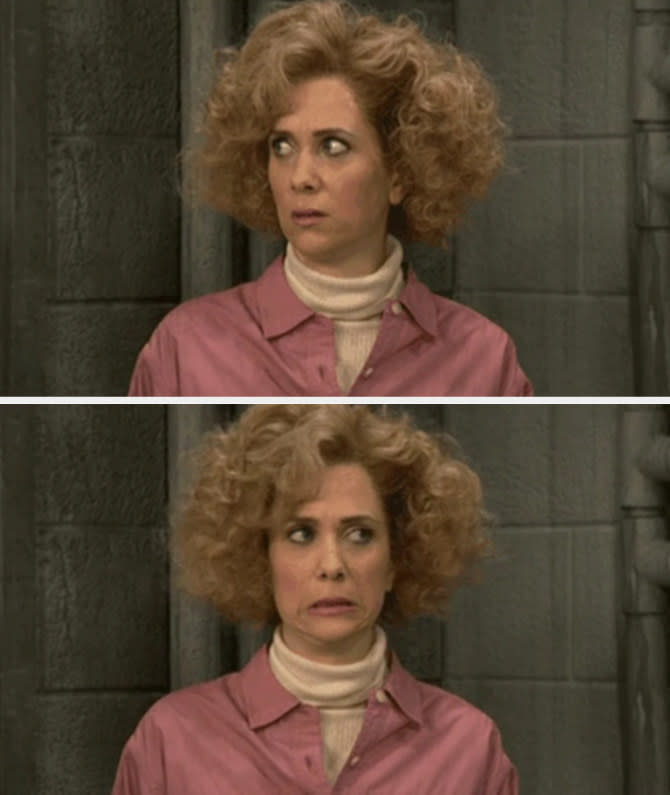 Kristen Wiig making a "yikes" face