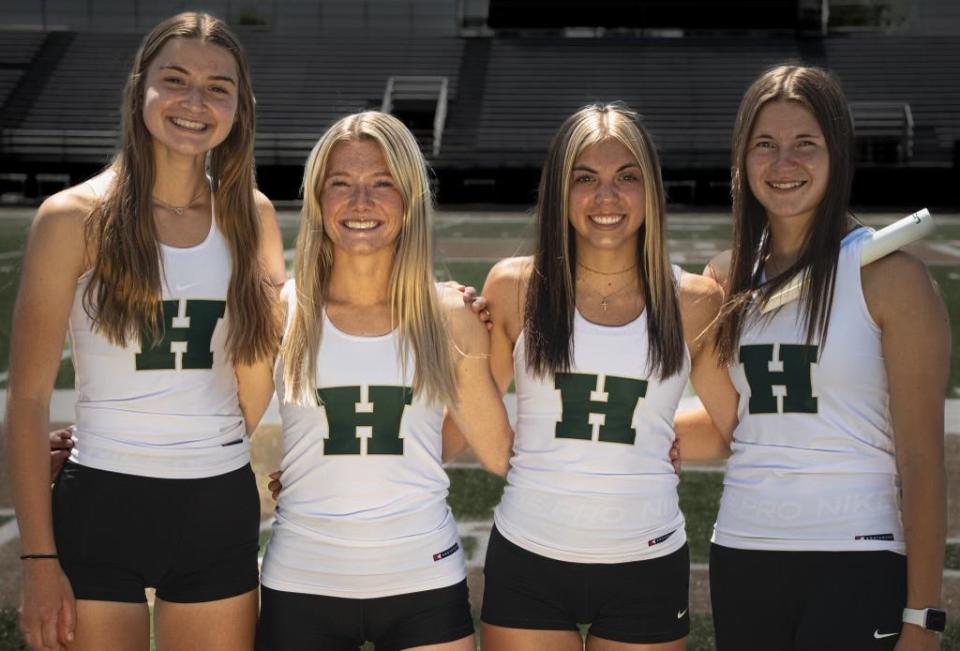 Howell's 1,600-meter relay team consisted of (from left) Mackenzie Wright, Lea MacGregor, Taylor Moyer and Aliana Pietila.