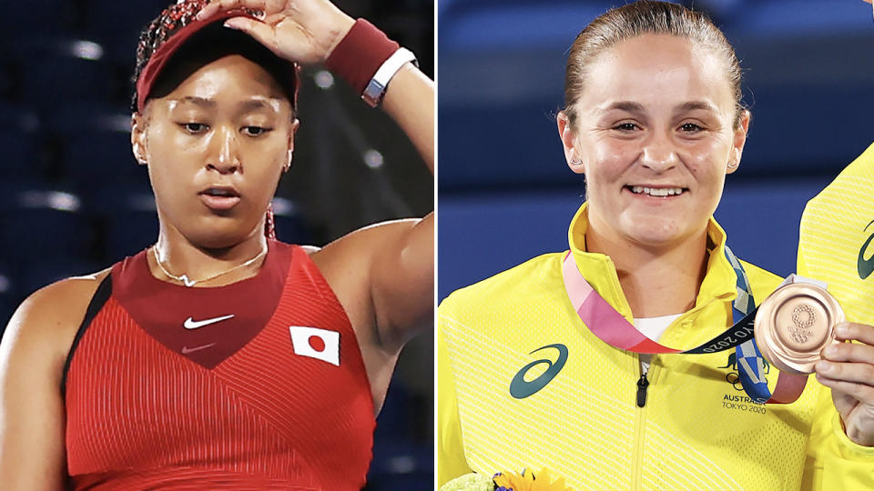 Naomi Osaka and Ash Barty, pictured here in action at the Tokyo Olympics.