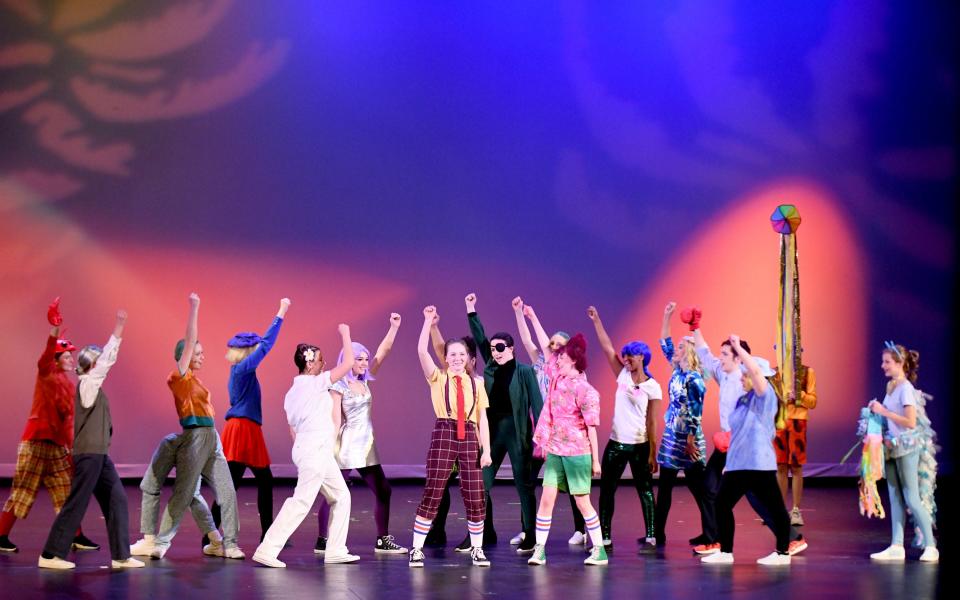 Central Catholic and St. Thomas Aquinas worked together to present a special performance of the schools&#39; &quot;SpongeBob The Musical&quot; on April 1, 2022, for Catholic school students in grades four to eight at Canton Palace Theatre.