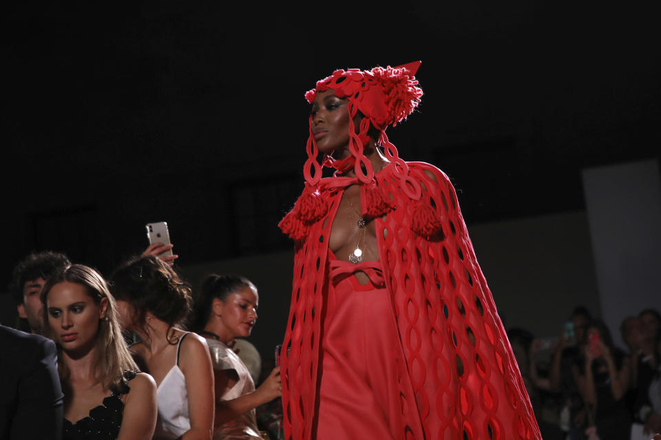 Model Naomi Campbell walks the runway at the Fashion For Relief charity event in central London, Saturday, Sept. 14, 2019. (Photo by Vianney Le Caer/Invision/AP)