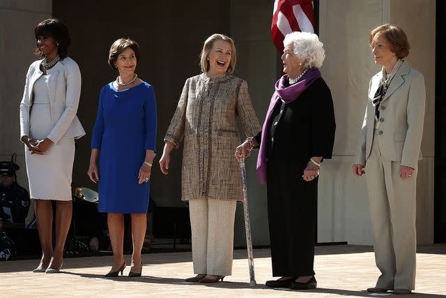 <p>Alex Wong/Getty</p> Michelle Obama, Laura Bush, Hillary Clinton, Barbara Bush, Rosalynn Carter