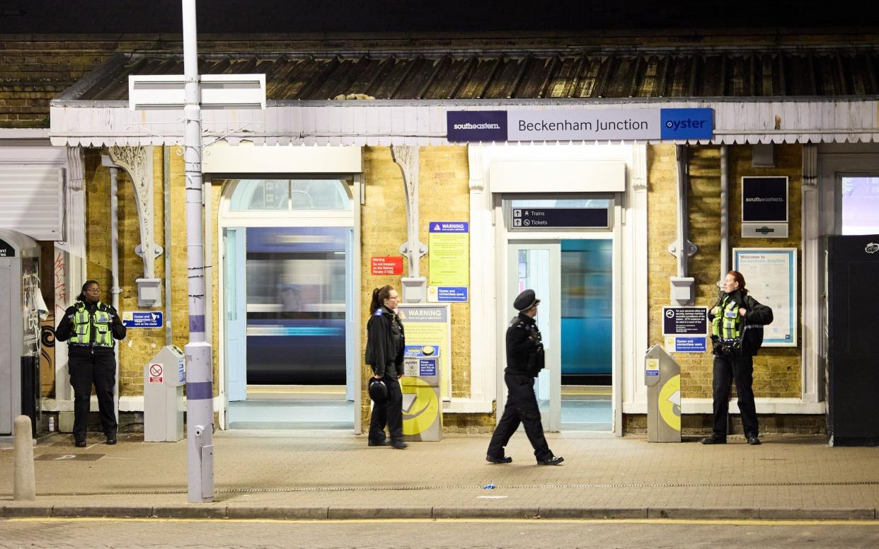 Police outside Beckenham Junction station on Wednesday night