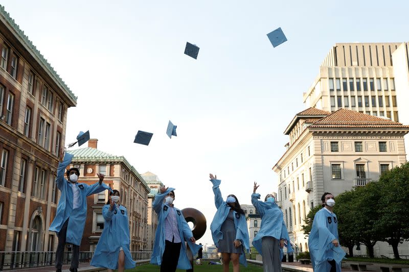 Graduates gather at Columbia University during coronavirus disease (COVID-19) outbreak in Manhattan, New York City