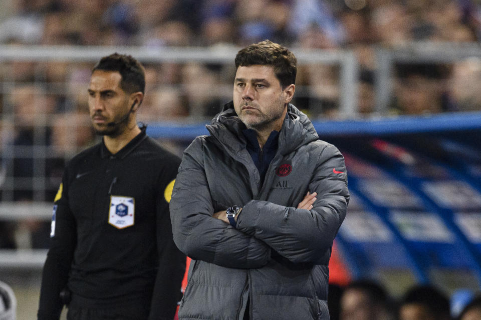 STRASBOURG, FRANCE - APRIL 29: PSG Head Coach Mauricio Pochettino during the Ligue 1 Uber Eats match between RC Strasbourg and Paris Saint-Germain at Stade de la Meinau on April 29, 2022 in Strasbourg, France. (Photo by Marcio Machado/Eurasia Sport Images/Getty Images)