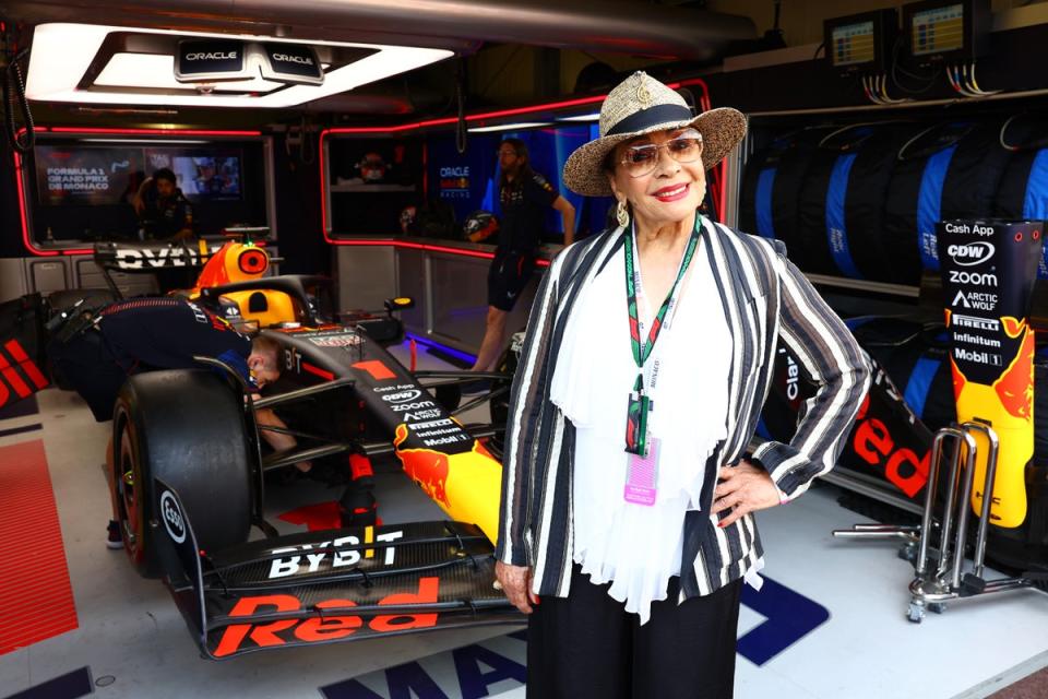Dame Shirley Bassey poses for a photo outside the Red Bull Racing garage prior to the F1 Grand Prix of Monaco at Circuit de Monaco on May 28, 2023 (Getty Images)