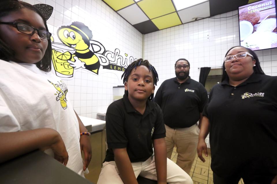 B Chill Lemonade is a family business for the Braddocks, with CEO Kinyah, 10, left, brother Demetrius II, 7, mother Valerie and father Demetrius.