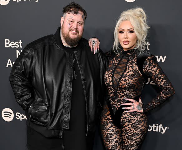 <p>Gilbert Flores/Billboard via Getty</p> Jelly Roll and Bunnie Xo at the Spotify Best New Artist party in Los Angels in February 2024