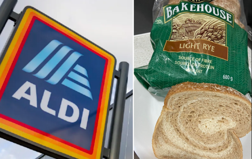 Aldi sign; bread purchased at Aldi